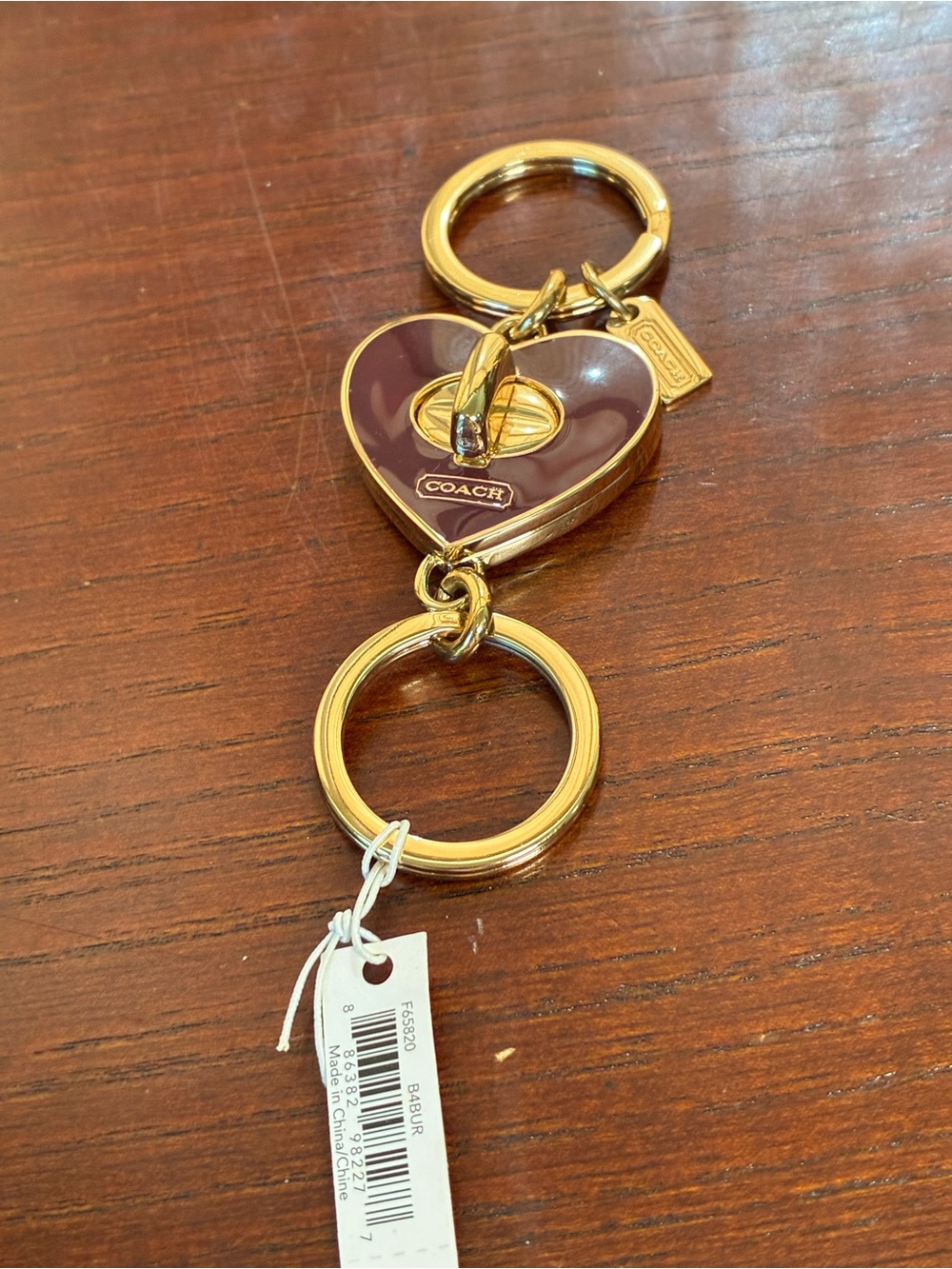 Coach Plum Enamel Heart Toggle Keychain with Gold-Tone Hardware